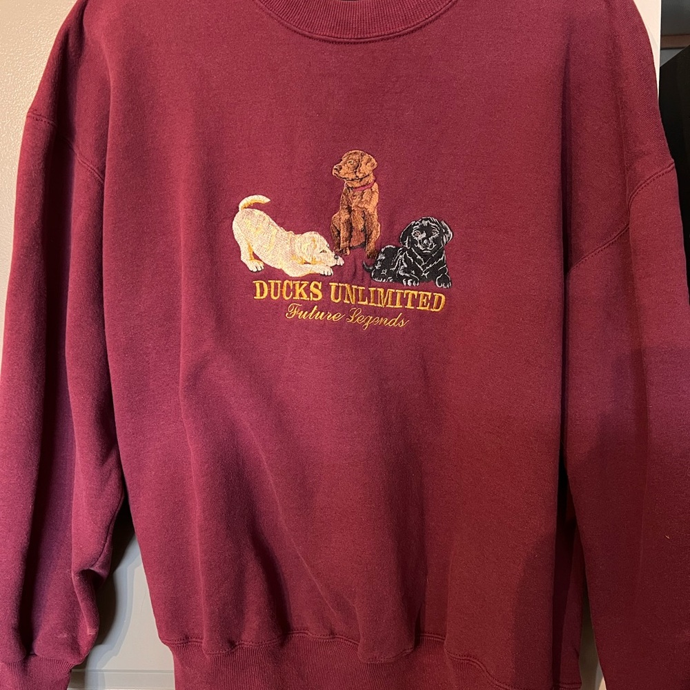 Vintage 90's Ducks Unlimited Retriever Dog Maroon Sweatshirt Size XL